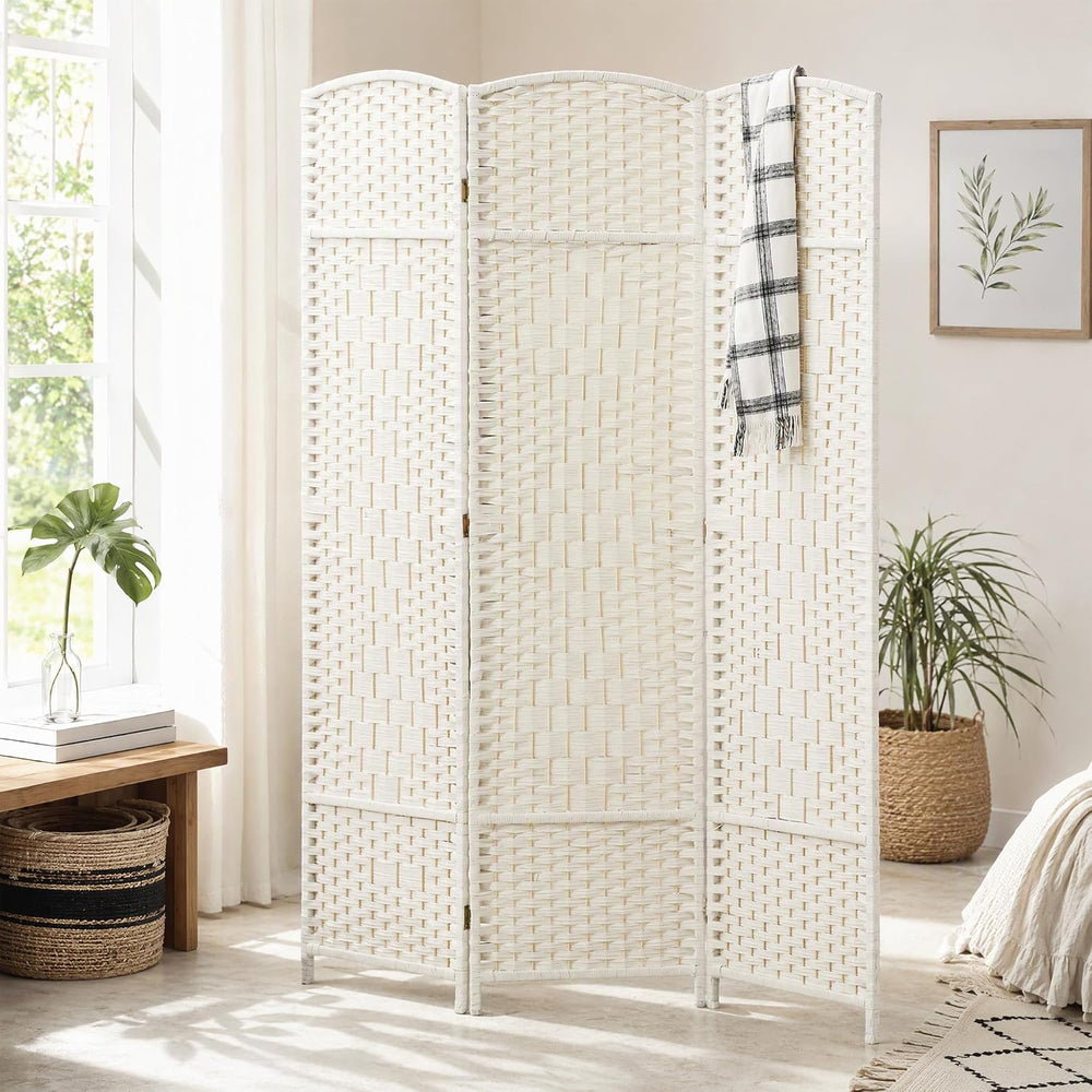 HOMCOM 3 Panel Room Divider 6 Ft Privacy Screen Hand-Woven White