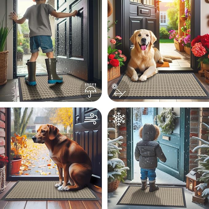 Smiry Front Door Mat Outside Entrance, Heavy Duty Natural Rubber Doormat - Image 7