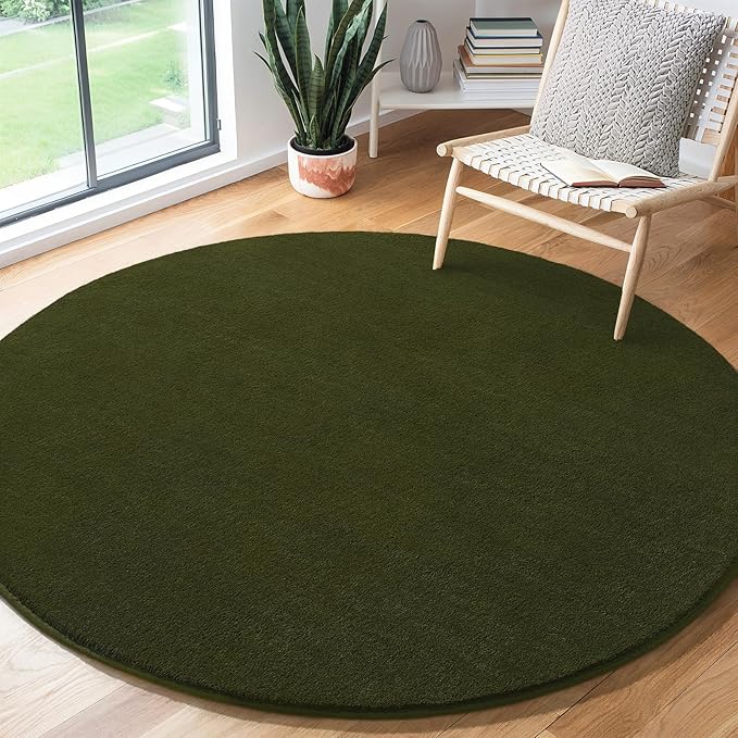 Amearea Olive Green Round Area Rugs 4ft Washable Circle Rugs - Image 2