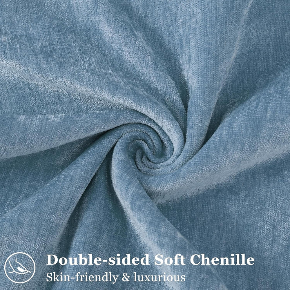 decorUhome Chenille Blue Grey Velvet Throw Pillow Covers 24x24 Set of 2