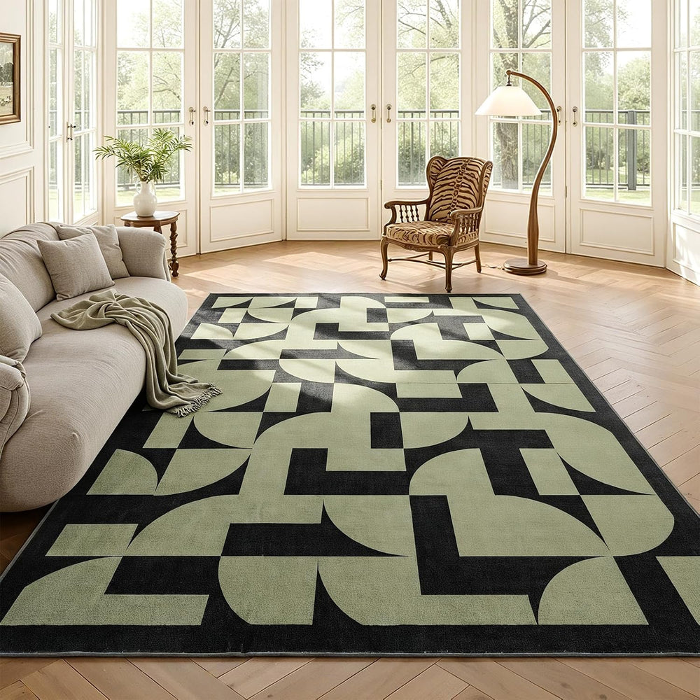 ThreadGlobe Abstract 9x12 Area Rugs Geometric for Living Room, Dark Green