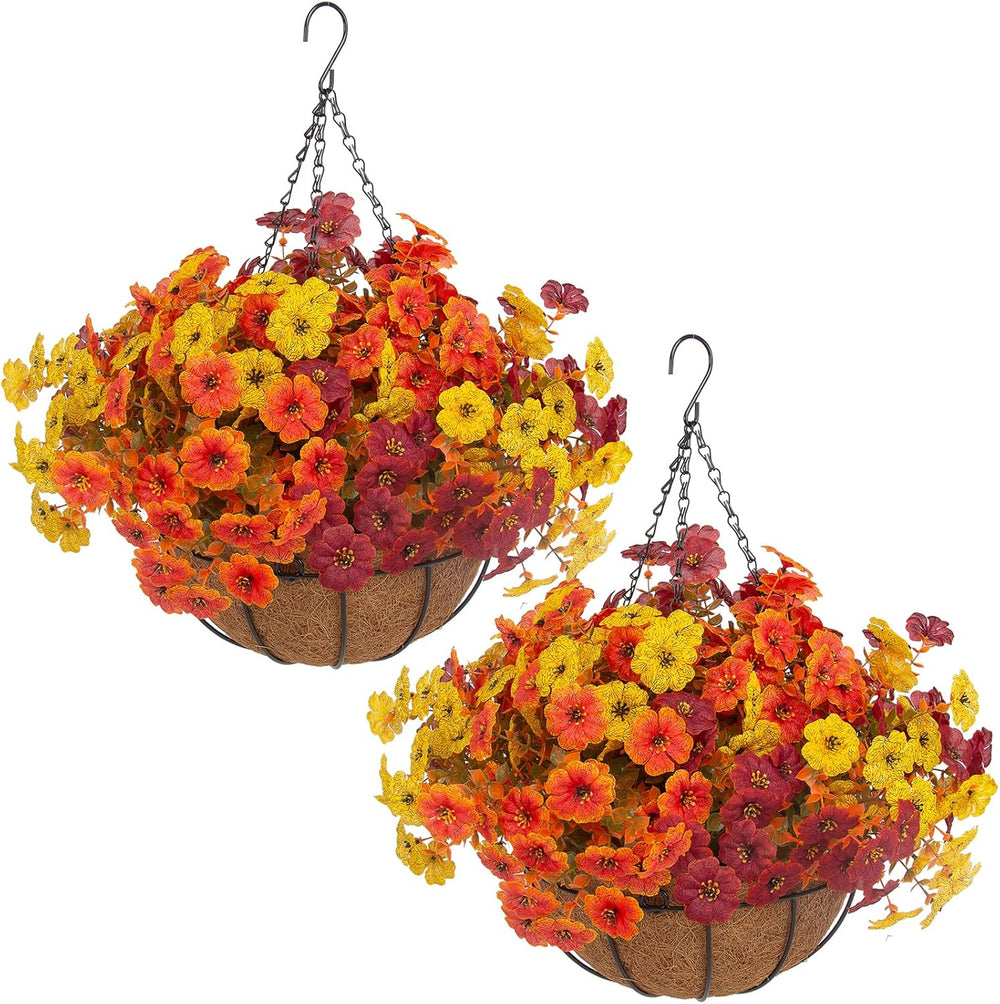 Hananona 2 Set Artificial Outdoor Fall Flowers with Hanging Basket, 2 Packs H...