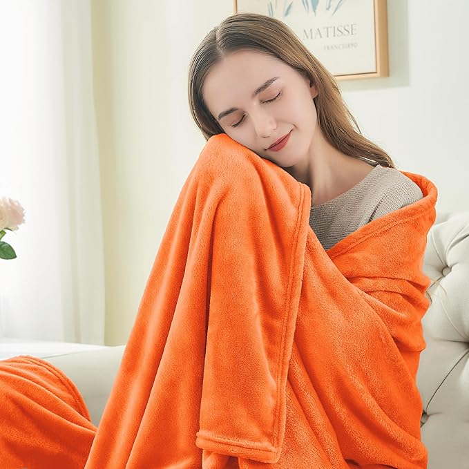 BEDELITE Fleece Blanket Twin Size Orange Throw Blanket - Image 2