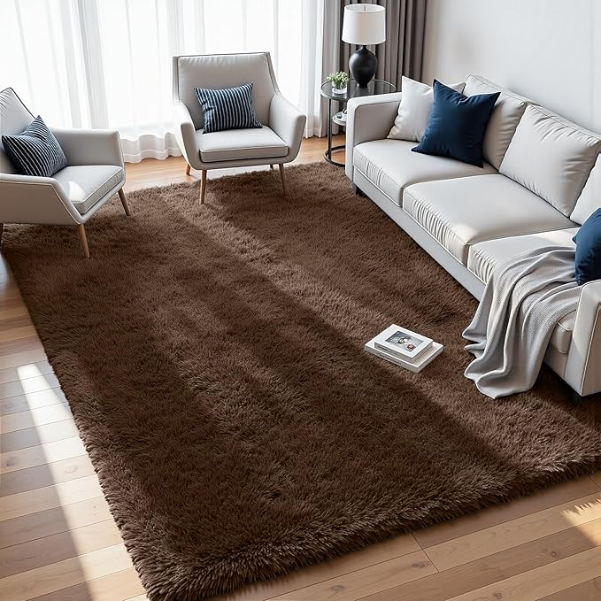 6x9 Area Rugs for Living Room Rug: Soft Fluffy Shag Brown Rugs for Bedroom - Image 3