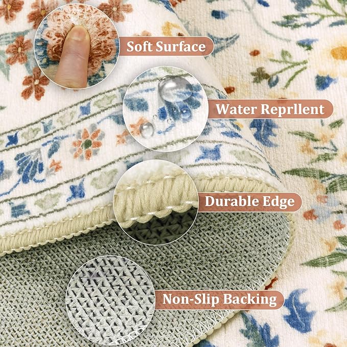 Yamaziot Washable Runner Rug 2x8 – Boho Non Slip Floral Hallway Runner Rug - Image 6