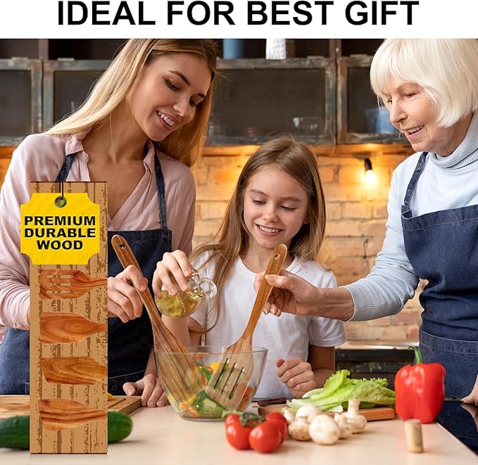 Best Acacia Wood Spatula for Cooking Non Toxic Wooden Kitchen Utensil Set Flat - Image 8