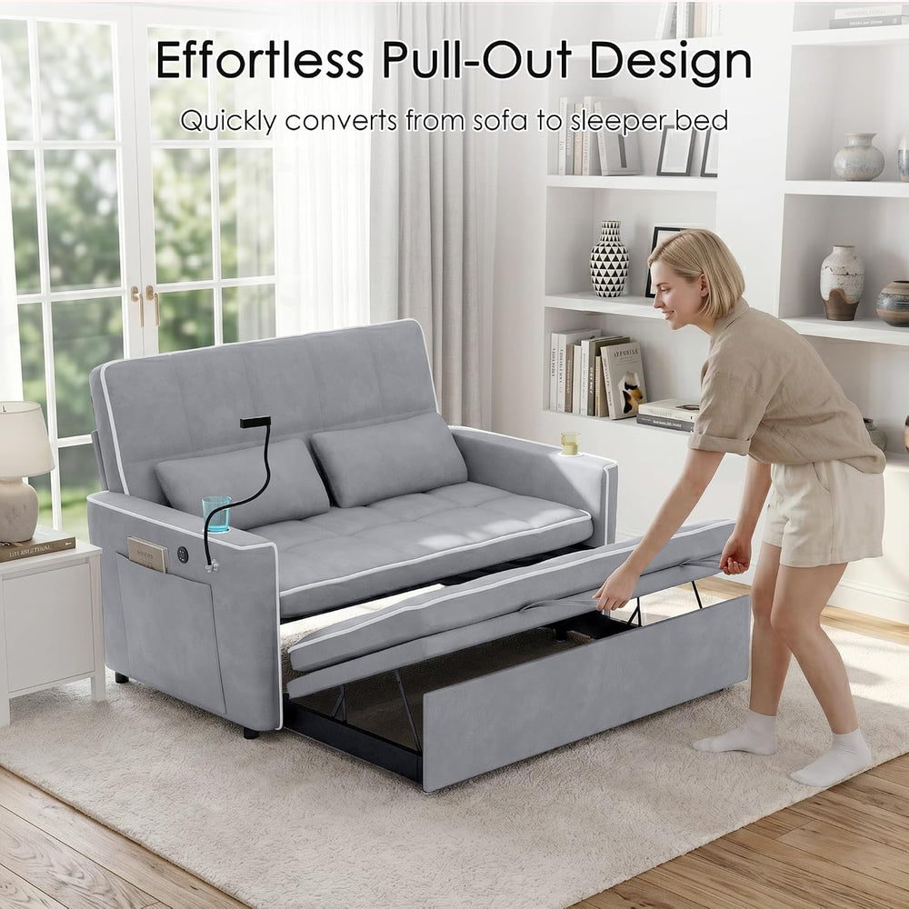 54'' Sleeper Sofa, Convertible Sofa Bed with Phone Holder, Pull Out C...