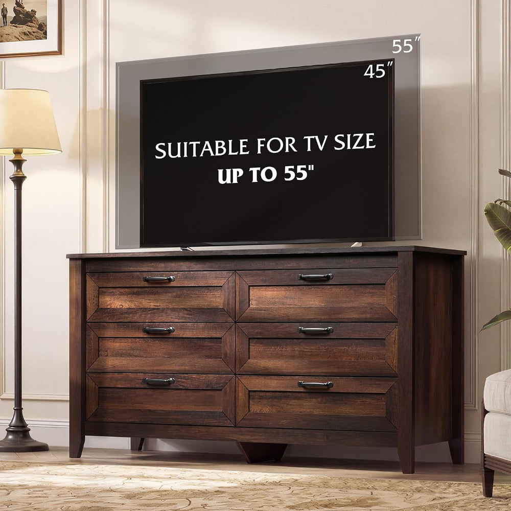 WLIVE 54" Dresser for Bedroom, Wooden 6 Drawer Dresser with Unique Anti-...