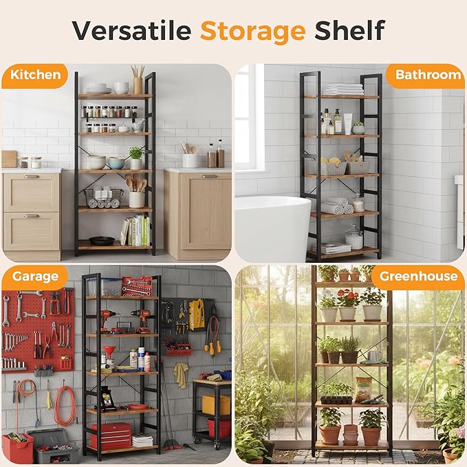 DUMOS 5-Tier Bookshelf, Modern Tall Bookcase, Open Storage Display Shelf - Image 5