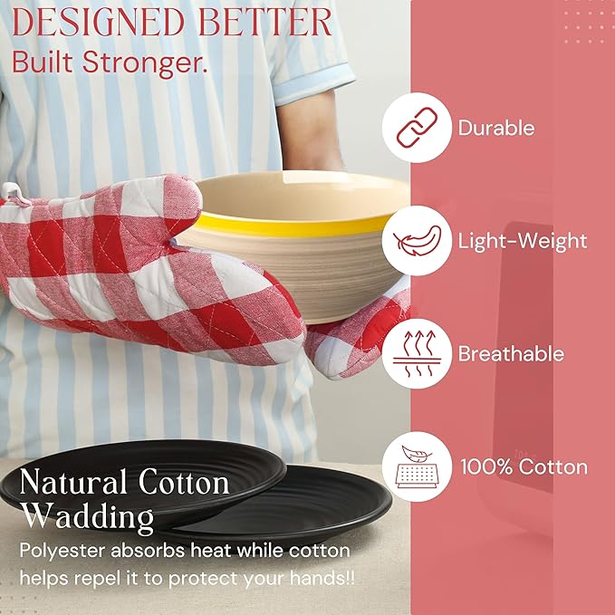 Oven Mitt & Pot Holder Buffalo Plaid Check 100% Cotton Heat Resistant Oven - Image 3