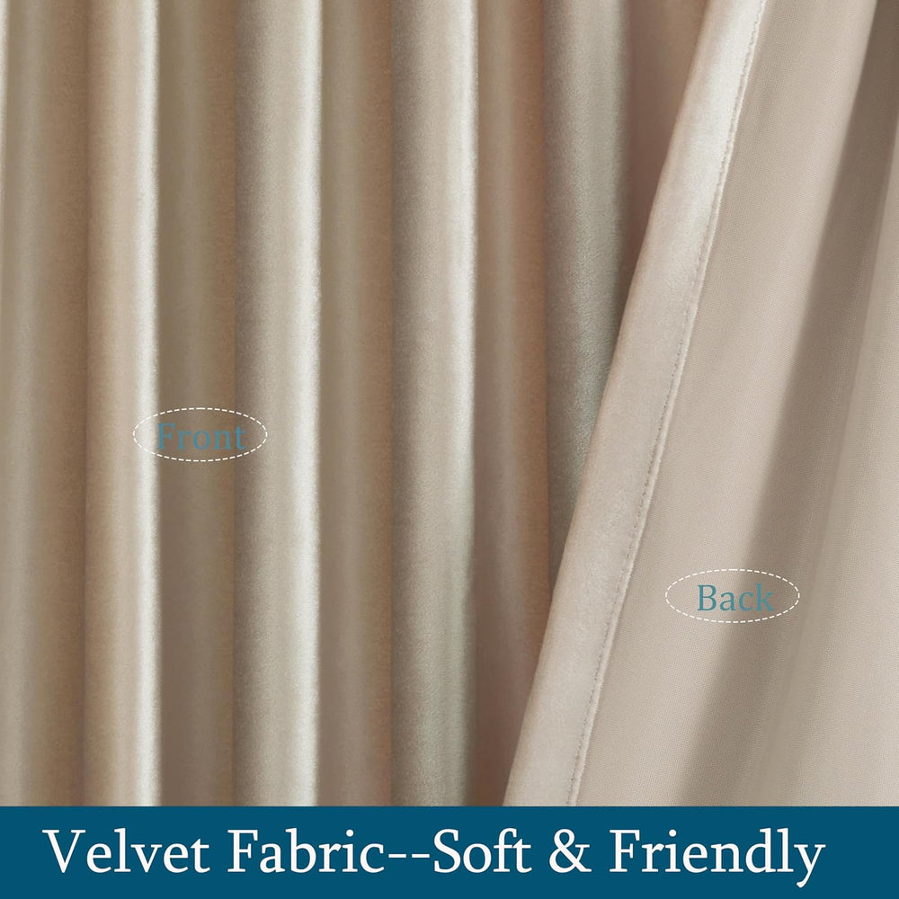 PRIMROSE Champagne Polyester Velvet Curtains 108 inch Long for Living Room,Se...