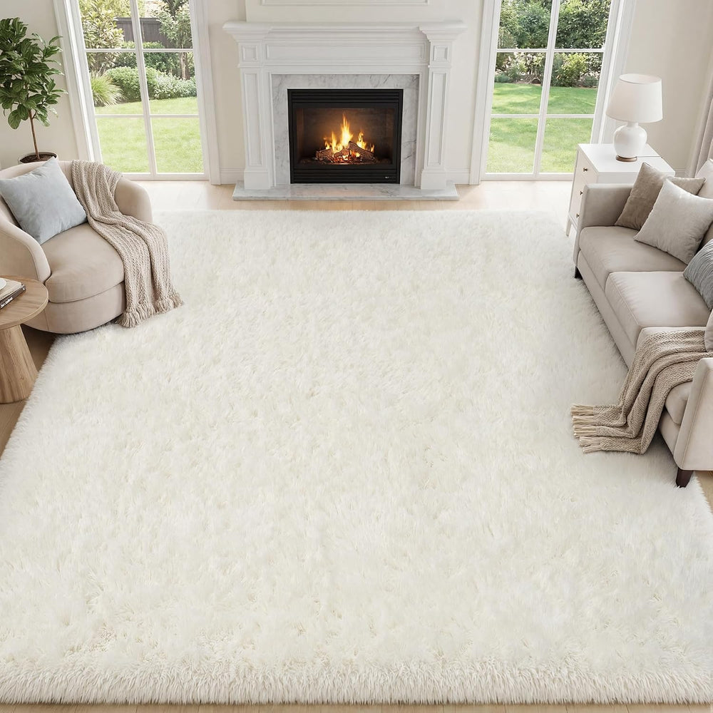 PLHXFR 8x10 Area Rugs Living Room: Fluffy Bedroom Rug Shag Carpet White