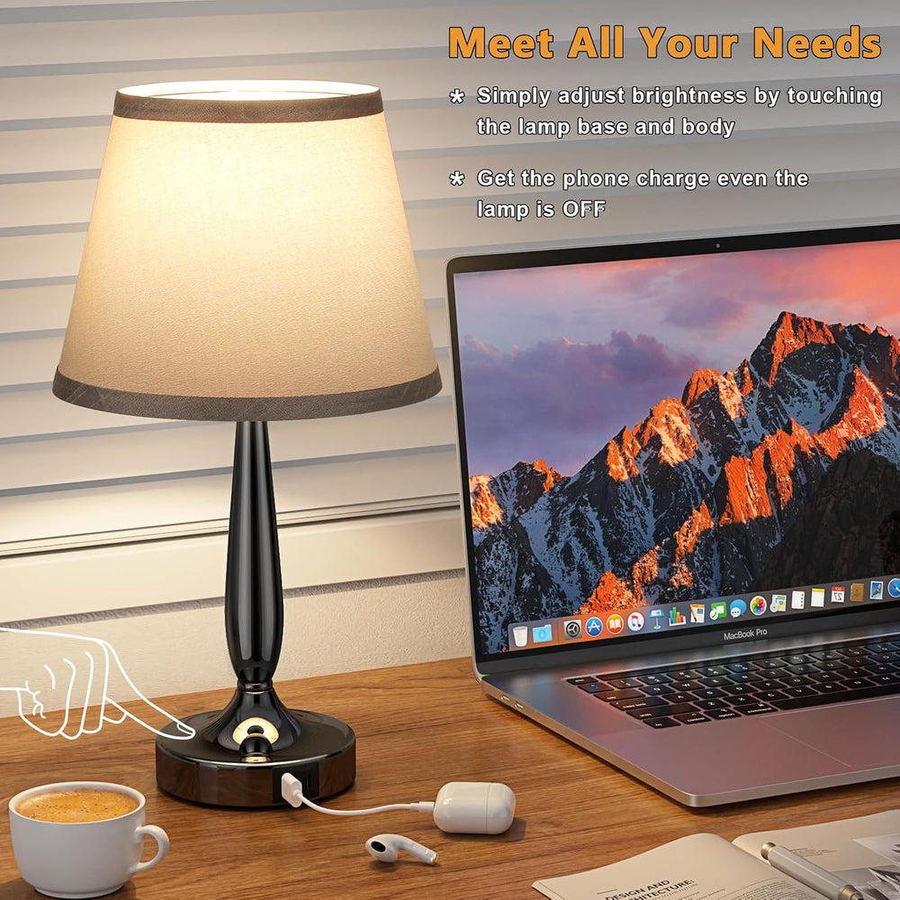 Kakanuo Touch Table Lamp for Bedroom, Small Bedside Lamp with USB C Port