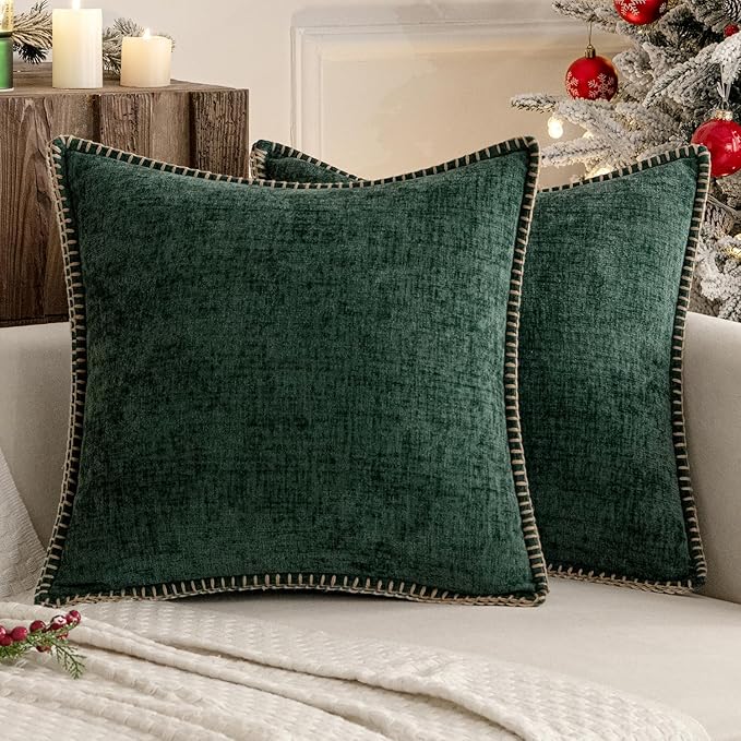 MIULEE Pack of 2 Christmas Pillow Covers 16x16 Inch Dark Green Farmhouse by MIULEE