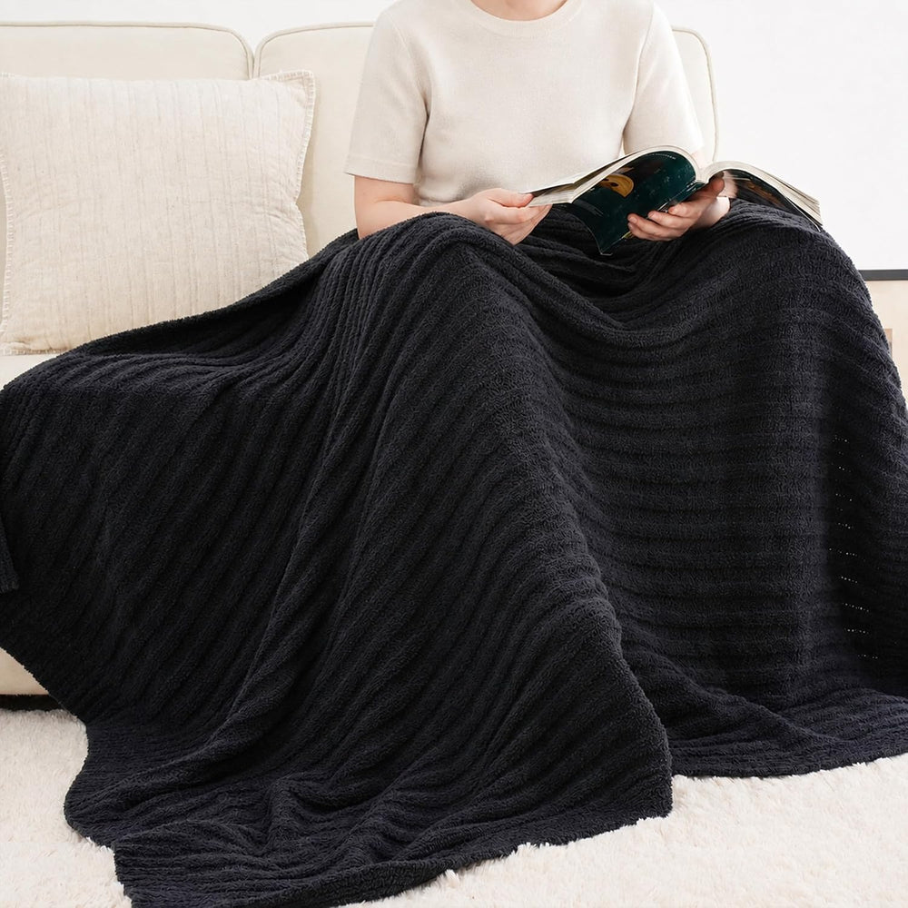 Battilo Black Throw Blanket for Couch, Soft Chenille Throw Blanket, 50"x...