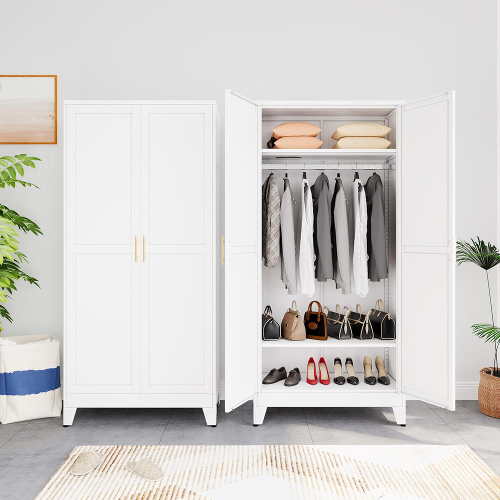 Metal Armoire Wardrobe Closet Storage Cabinet with Hanging Rod