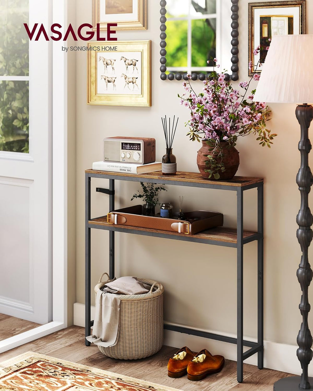 VASAGLE Console Table, 2-Tier Narrow Sofa Table with 2 Shelves, 7.9 x 31.5 x ...