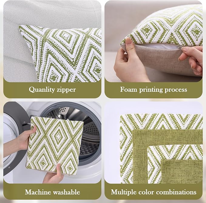 HPUK Decorative Throw Pillow Covers Set of 4 Geometric Design Linen Cushion - Image 4