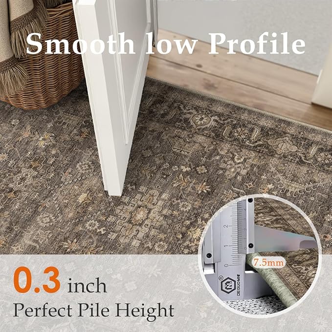12x15 Washable Area Rug for Living Room Bedroom Vintage Brown Non Slip Carpet - Image 7