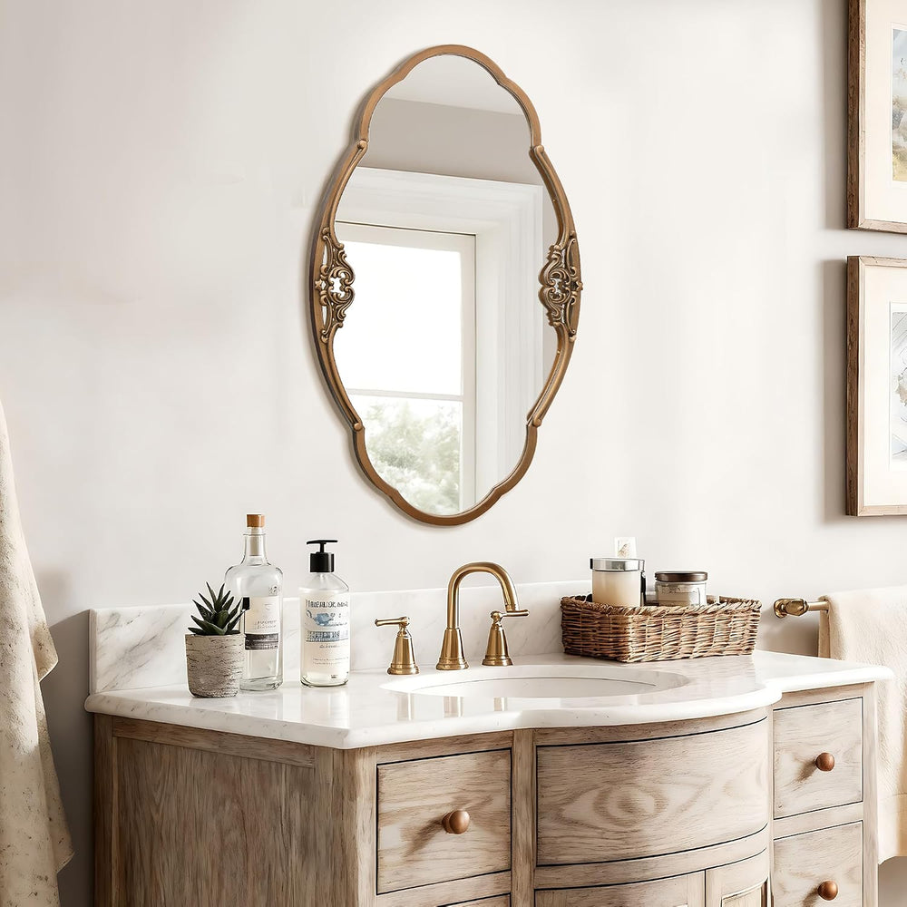 Vintage Gold Wall Mirror: 33"x19.5" Medium Antique Oval Mirror