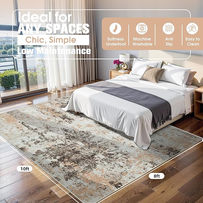 8x10 Area Rugs for Living Room Rug Washable: Abstract Large Rug for Dining Room - Image 2