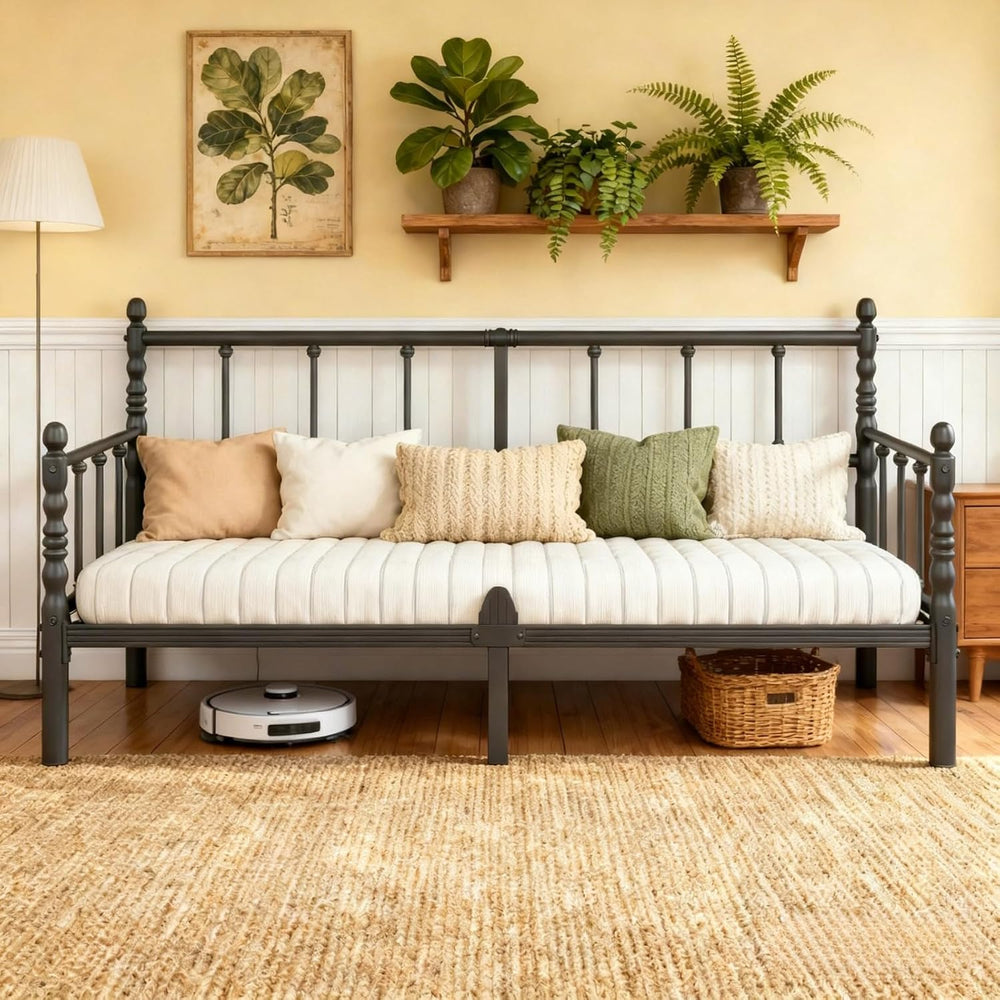 12 Inch Twin Metal Daybed Frame with Vintage Headboard