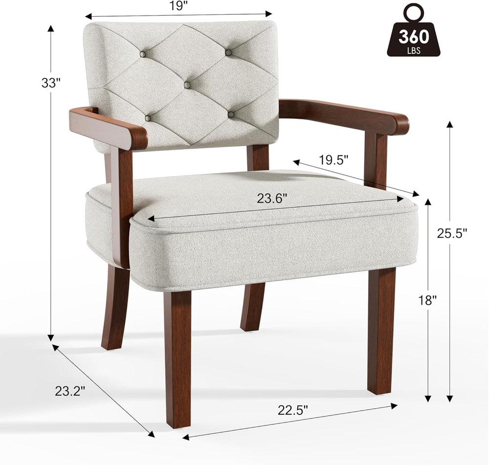 Modern Accent Chair for Bedroom, Mid-Century Arm Chairs with Wood Arms