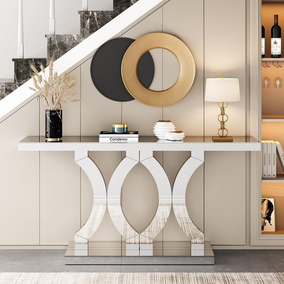55 inches mirrored console table, entryway table with shown in use
