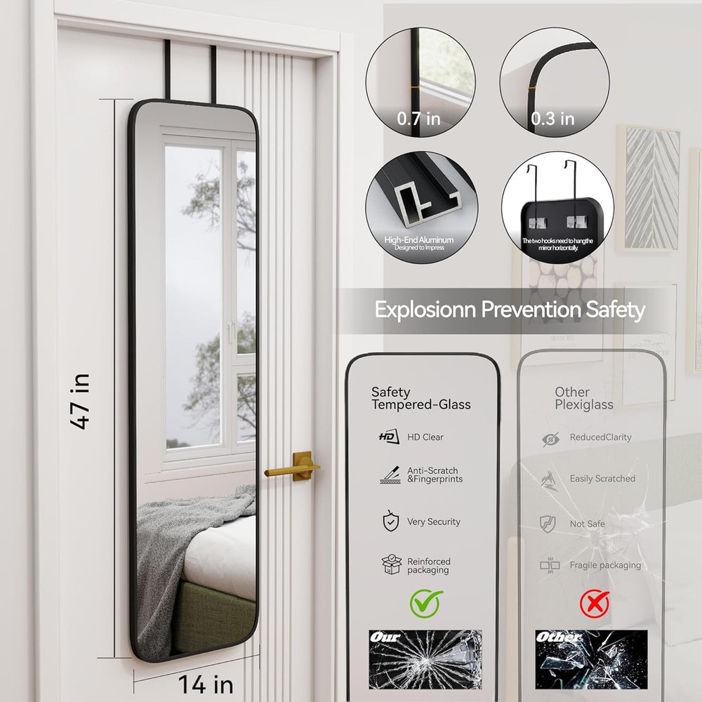 SCWF-GZ 47x14 Mirror Rectangle Full Body Length Door Hanging Wall Mounted Met...