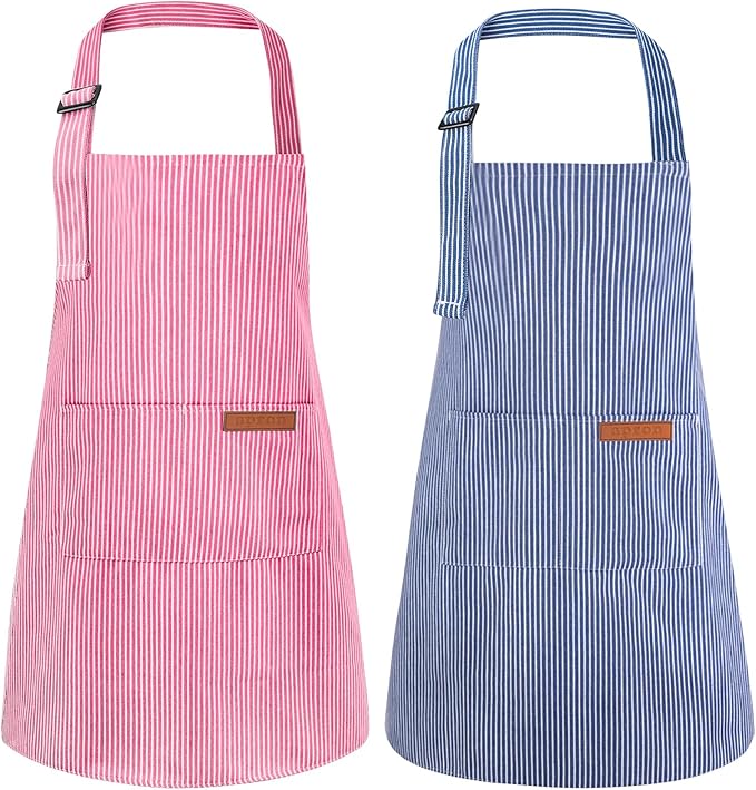 2 Pack Stripes Kids Apron, Kids Cooking Aprons by XLSXEXCL