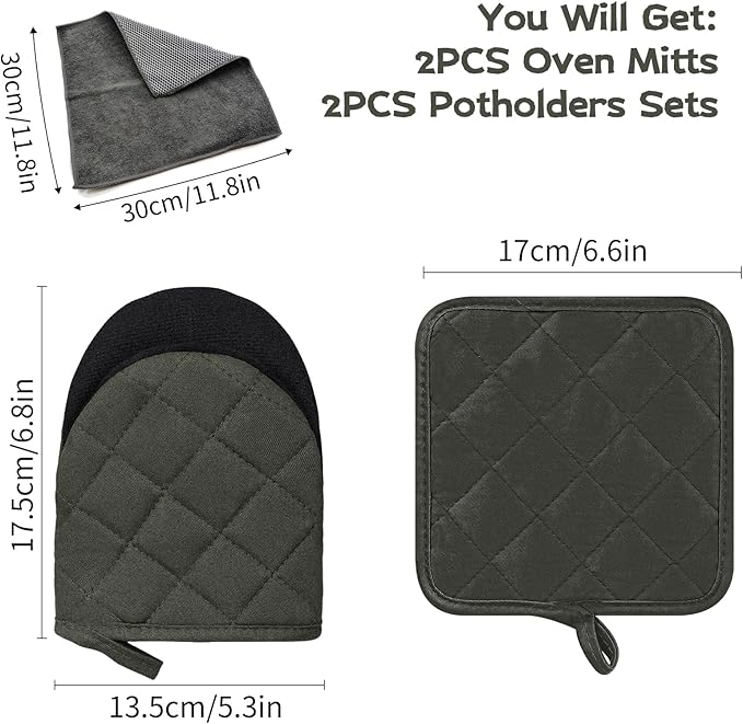 Kitchen Set Pack Of 5, Oven Mitts Pot Holders Pad And Towel Set, Heat Resistant - Image 2