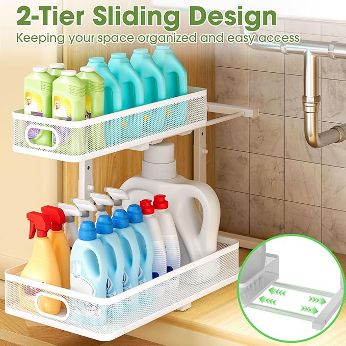 Under Sink Organizer 2-Pack, Metal 2-Tier Pull-Out Cabinet Shelf - Image 6