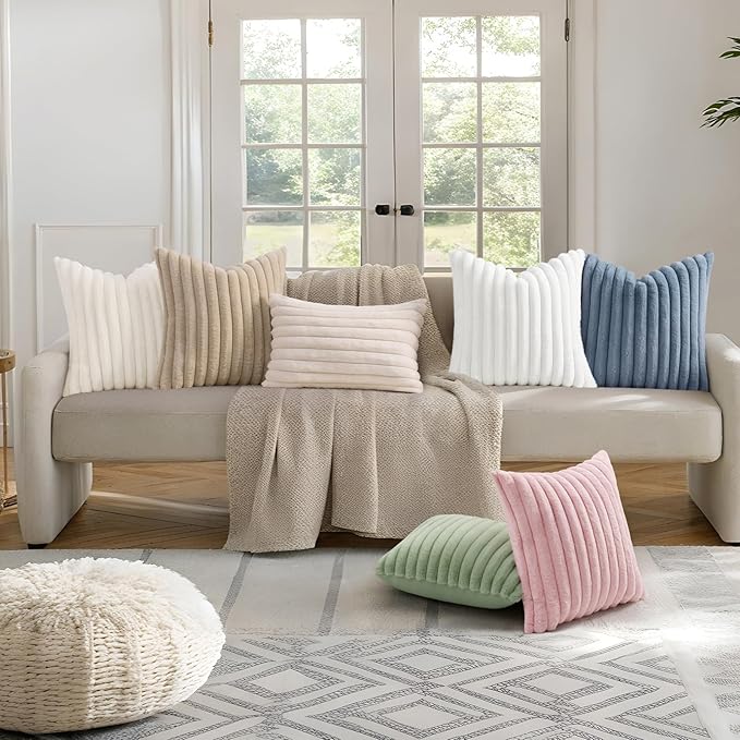 decorUhome Summer Cozy Faux Fur Throw Pillow Covers 16x16 Set of 2 Decorative - Image 7