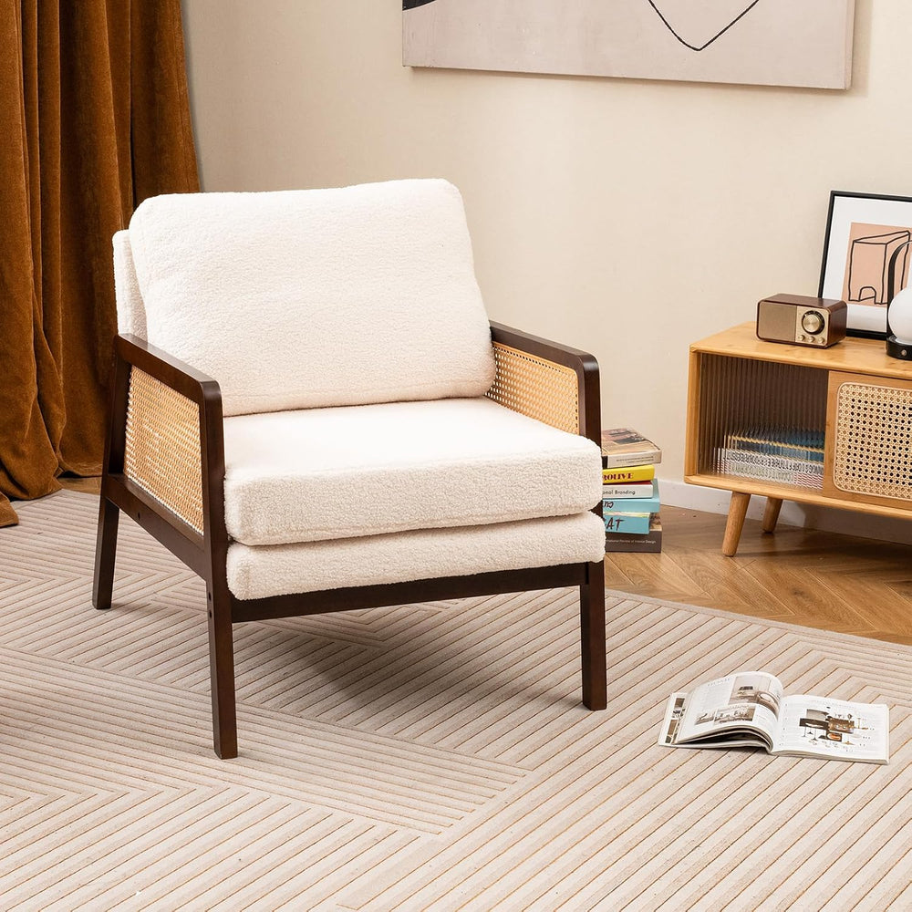 Giantex Mid Century Modern Accent Chair, Boho Boucle Living Room Arm Chair w/...