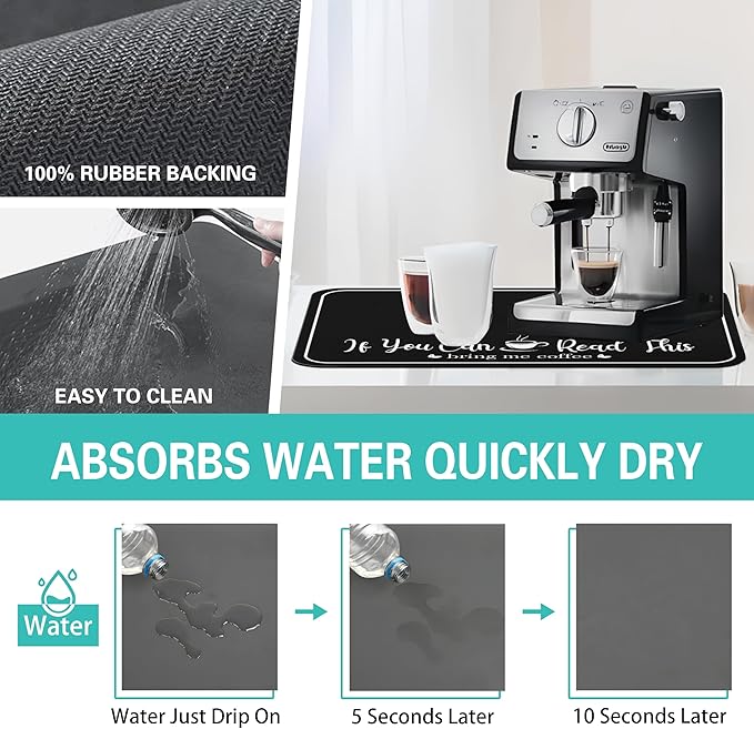 Coffee Bar Mat for Countertops 23inx15in, Absorbent Hide Stain Anti-Slip Cafe - Image 4
