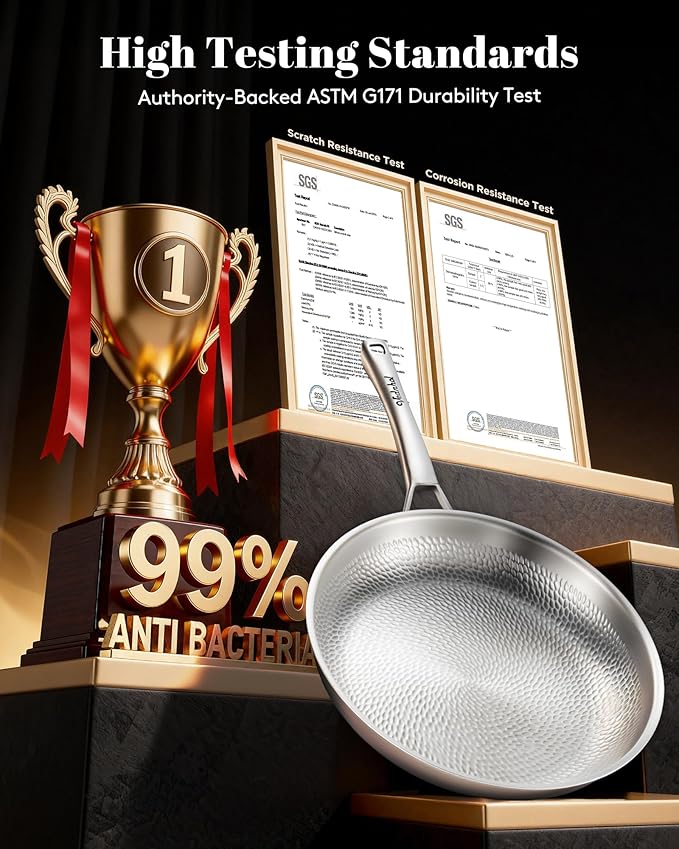 Titanium Au Gratin Pans Set 8/10/12 Inch, Pure Titanium Hammered Frying Pans - Image 5