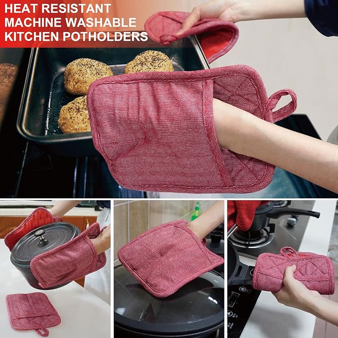 Pot Holders Yarn-Dyed Set of 3 Non Slip Silicone Kitchen Lines Heat Resistant - Image 6