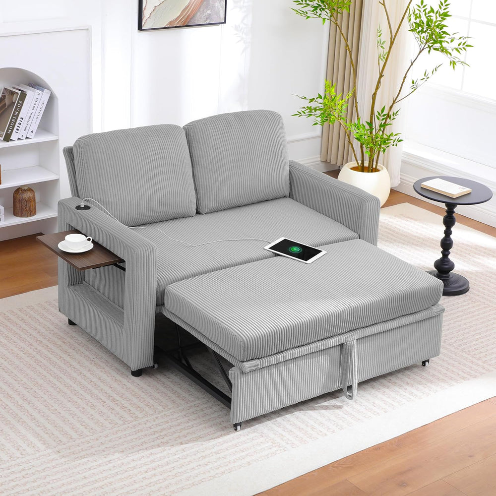 3 in 1 Folding Convertible Sleeper Sofa Bed Pull Out Couch with USB Port Side...