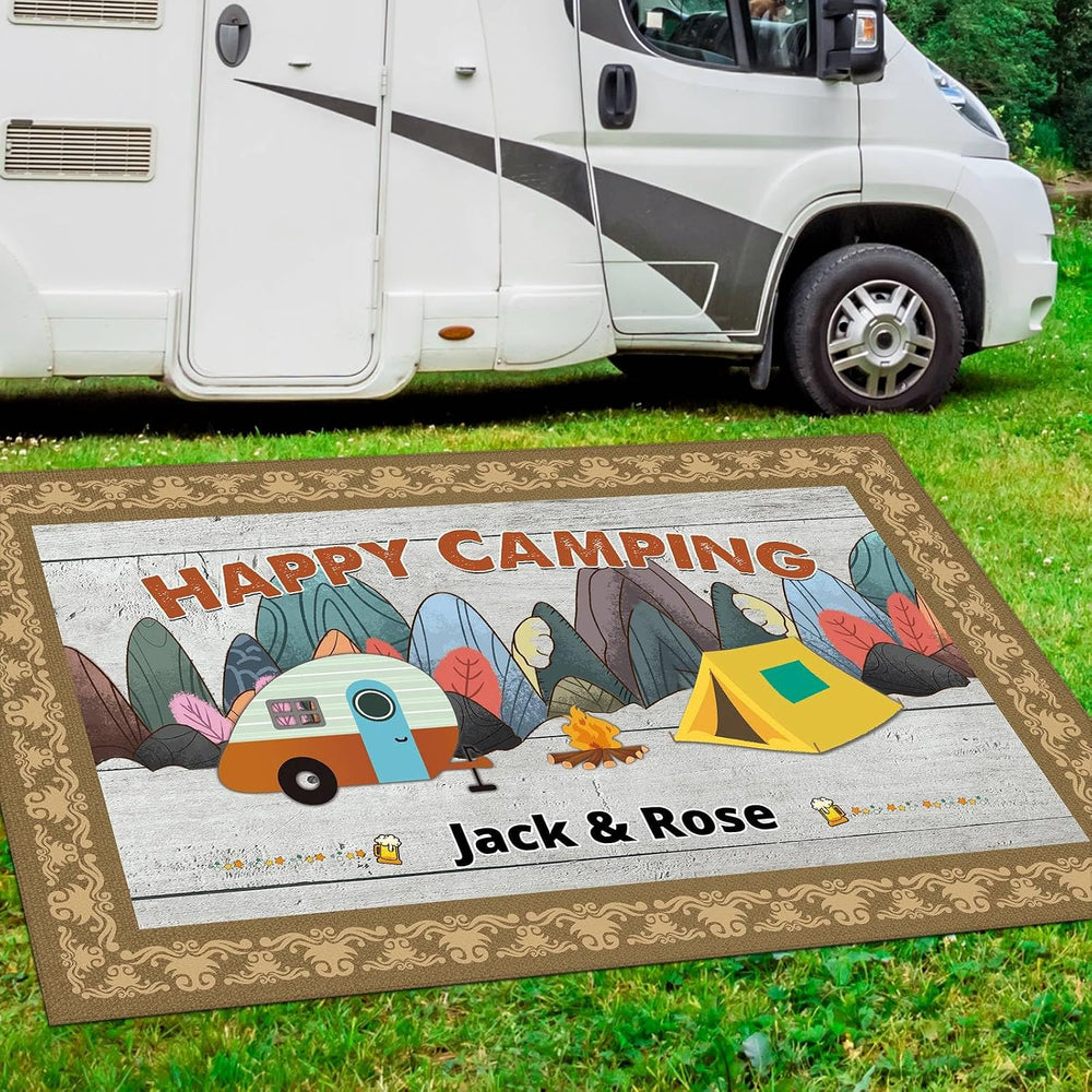 Custom RV Rug Happy Camping Outdoor Rug for Camping Trailer Decor 55 x 95 Inc...
