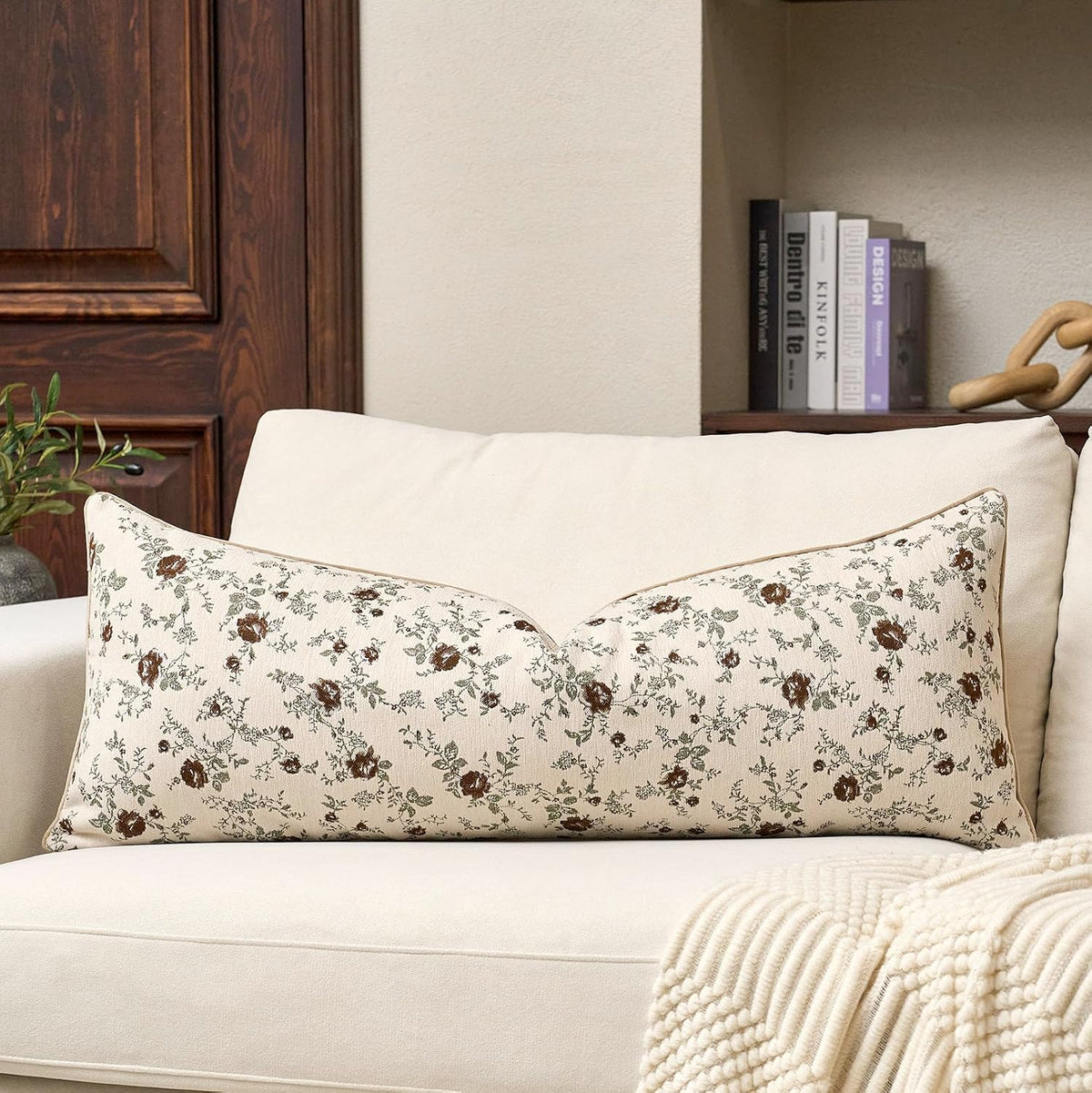 fall flower lumbar throw pillow cover 14x36 inch shown in use
