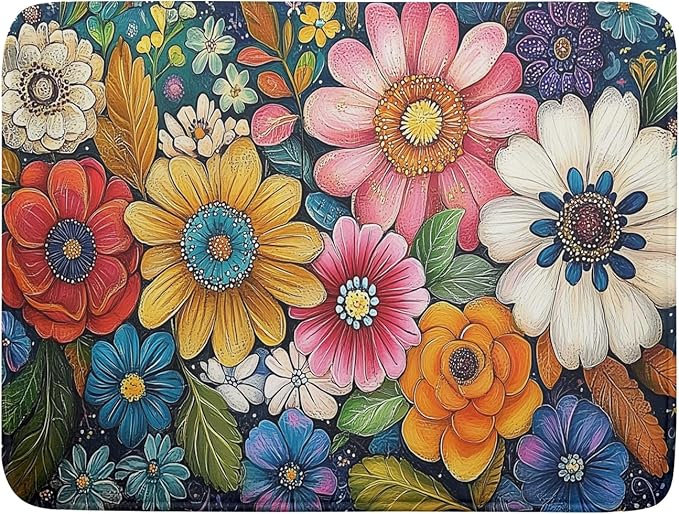 Giwawa Boho Flower Dish Drying Mat, Colorful Floral Leaf Dish Drainer Mats by Giwawa