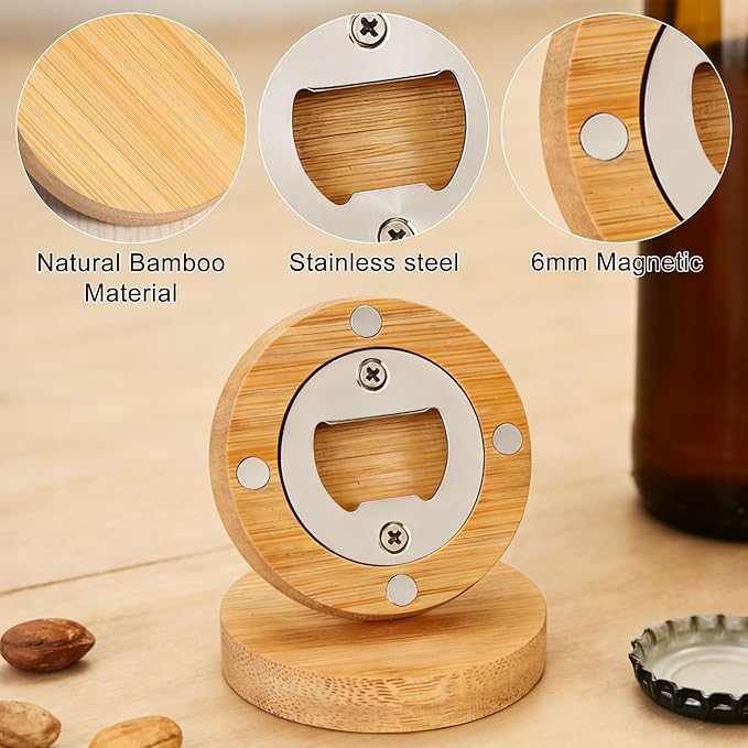 Yoption 24 Pcs Bamboo Magnetic Bottle Opener, Wooden Bulk Fridge Magnet Bottle - Image 4