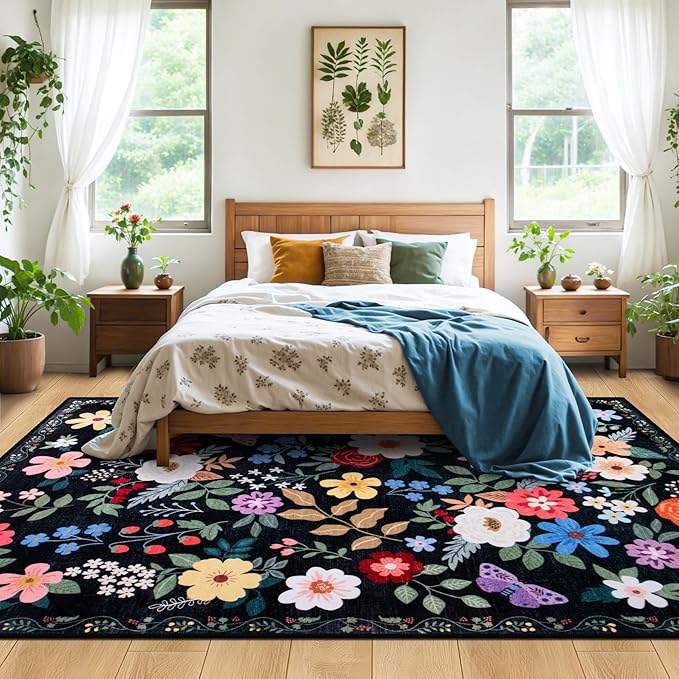 10x12 Area Rugs for Living Room: Floral Washable Rug Vintage Large Soft Boho - Image 3