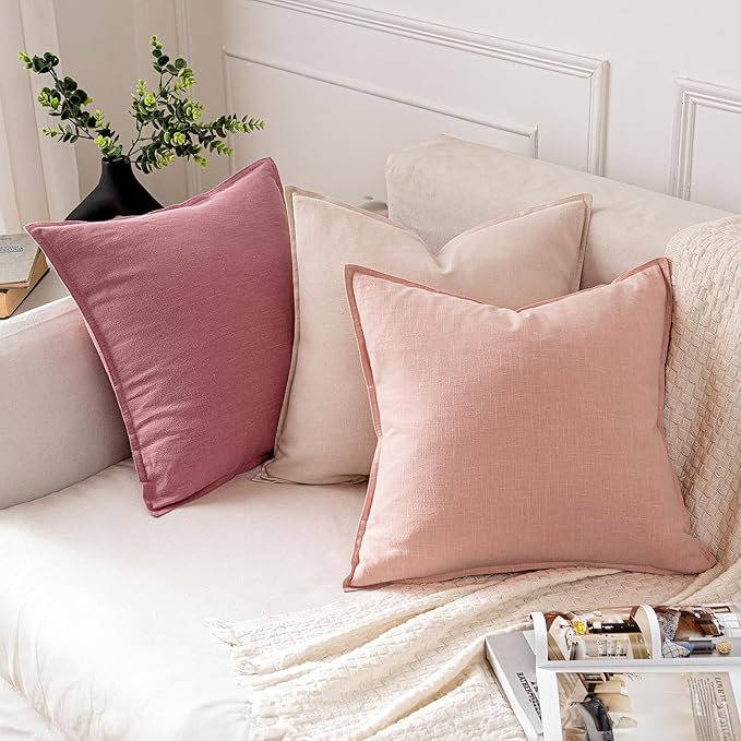 MIULEE Decorative Linen Pillow Covers 18x18 Inch Cranberry Red ​Boho Farmhouse​ - Image 4