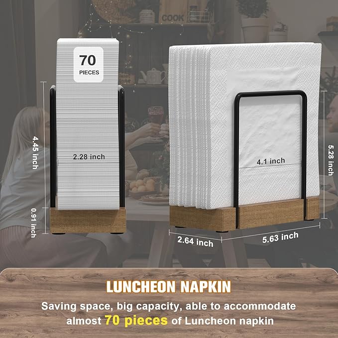 Napkin Holder for Table, Acacia Iron Standing Napkin Dispenser for Kitchen - Image 6