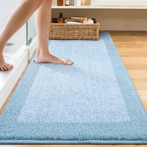 70x24 Long Bathroom Rugs Washable Non Slip, Light Blue Bath Mat - Image 2
