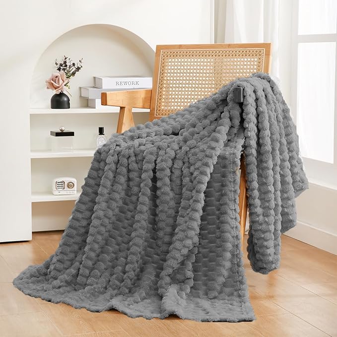 Puncuntex Grey Throw Blanket 50"×60" inches Fuzzy 3D Jacquard Decorative by Puncuntex