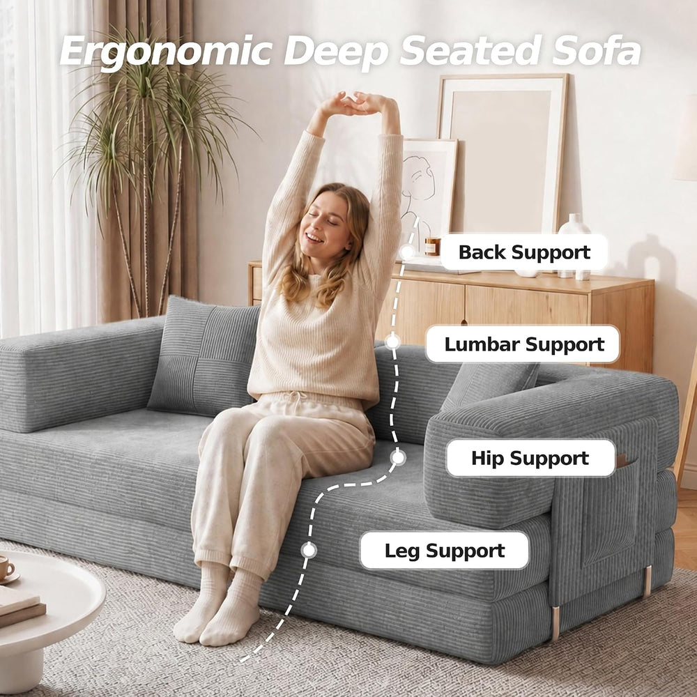 77" Convertible Futon Sofa Bed, Boneless Floor Couch for Living Room