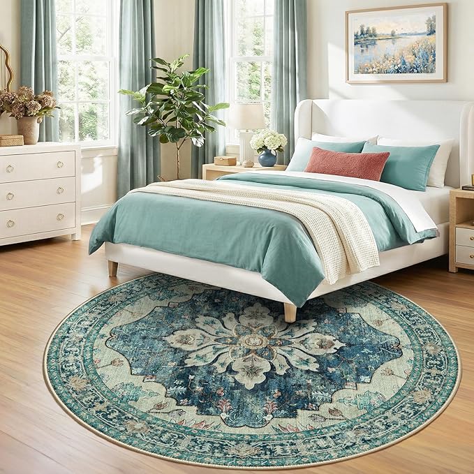 RELEANY Area Rugs 8ft Washable Non-Slip, Floral Vintage Distress Print Pattern - Image 3