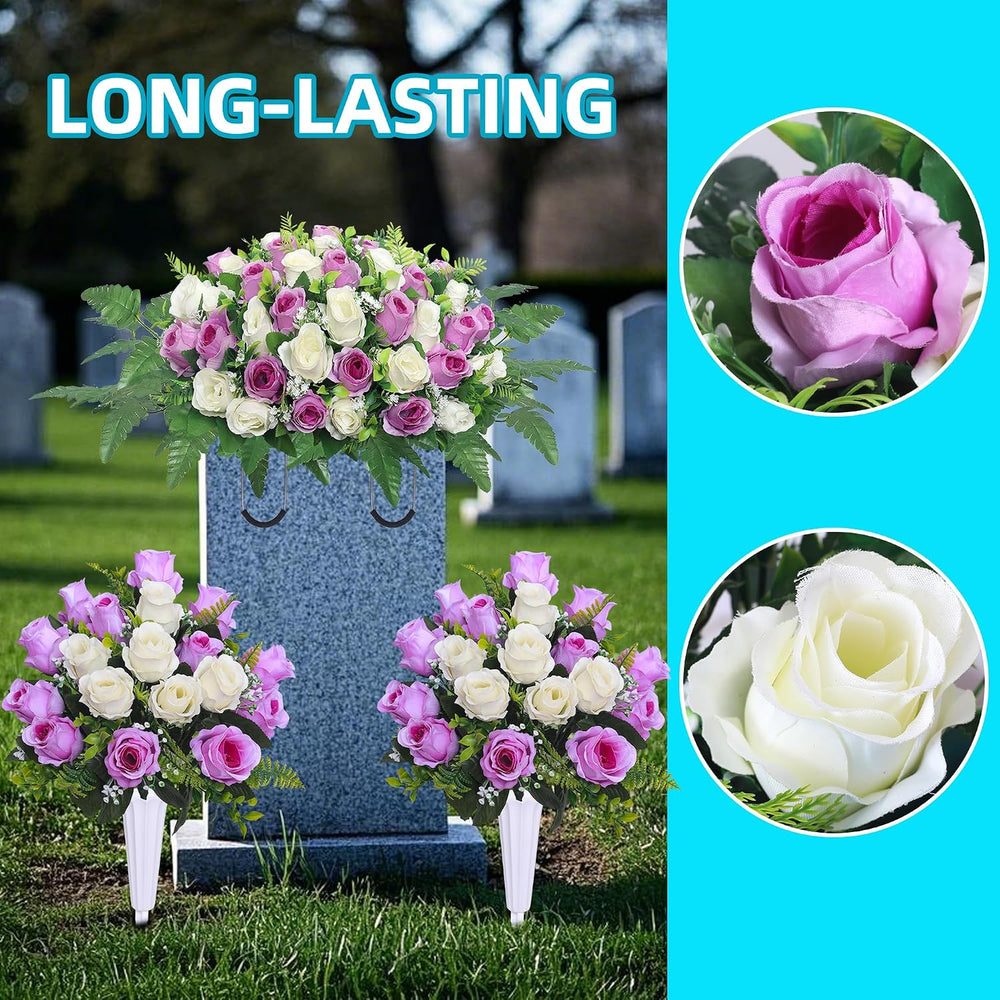 Artificial Cemetery Flower Saddles, Cemetery Memorial Flowers with Vase,Outdo...